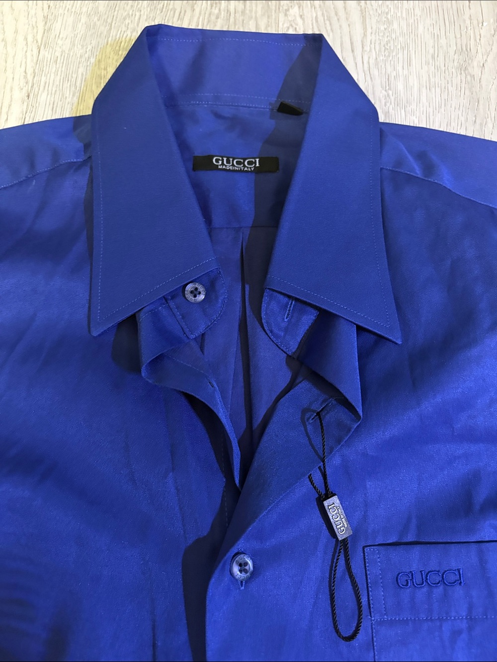 Gucci Men's Cobalt Blue Silk Dress Shirt